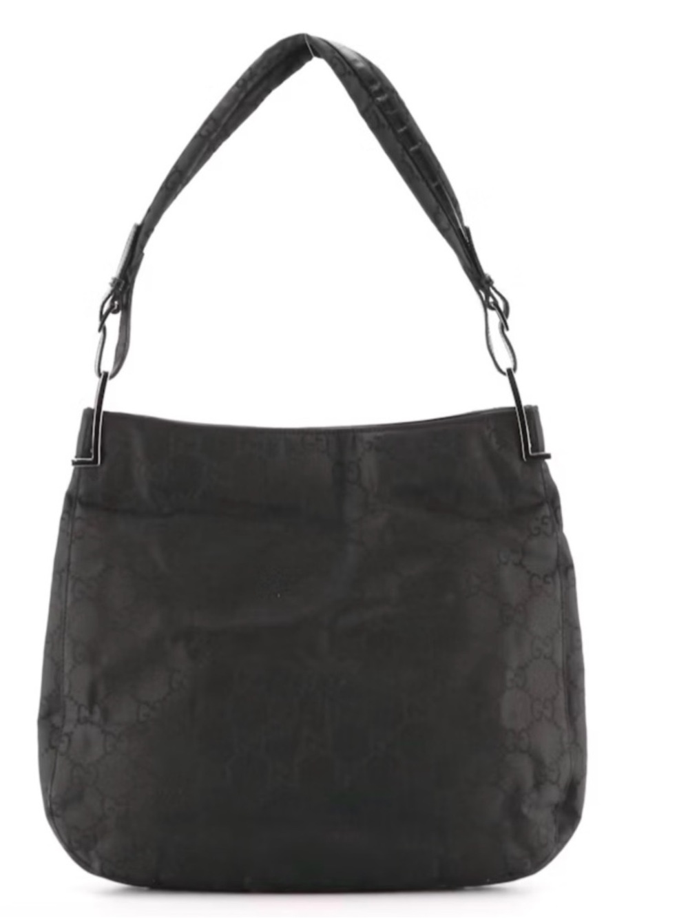 Genuine Gucci Black GG Nylon Jacquard Two-Way Shoulder Bag with Glazed Leather